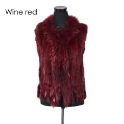 VR001-17 Womens Natural Real Rabbit Fur Vest With Raccoon Fur Collar Waistcoat/jackets Rex Rabbit Knitted