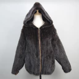 2026 New Women Mink Fur Coat Long-Sleeve Hooded Casual Jacket Fashion All-match Zipper Knitted Outerwear Jacket Custom Plus Size