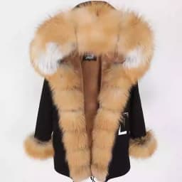 MAOMAOKONG 2026 Winter Women Coat Natural Fox Fur Collar Cuff Black Jackets Outwear Thick Luxury Real Fur Parka Women's Fur Coat