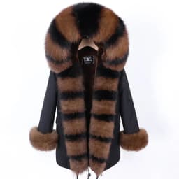 MAOMAOKONG 2026 Winter Women Coat Natural Fox Fur Collar Cuff Black Jackets Outwear Thick Luxury Real Fur Parka Women's Fur Coat