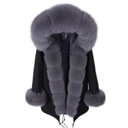 MAOMAOKONG 2026 Winter Women Coat Natural Fox Fur Collar Cuff Black Jackets Outwear Thick Luxury Real Fur Parka Women's Fur Coat