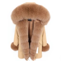 MAOMAOKONG 2026 Winter Women Coat Natural Fox Fur Collar Cuff Black Jackets Outwear Thick Luxury Real Fur Parka Women's Fur Coat