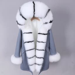 MAOMAOKONG 2026 Winter Women Coat Natural Fox Fur Collar Cuff Black Jackets Outwear Thick Luxury Real Fur Parka Women's Fur Coat