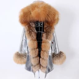 MAOMAOKONG 2026 Winter Women Coat Natural Fox Fur Collar Cuff Black Jackets Outwear Thick Luxury Real Fur Parka Women's Fur Coat