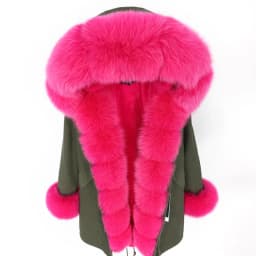 MAOMAOKONG 2026 Winter Women Coat Natural Fox Fur Collar Cuff Black Jackets Outwear Thick Luxury Real Fur Parka Women's Fur Coat