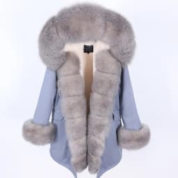 MAOMAOKONG 2026 Winter Women Coat Natural Fox Fur Collar Cuff Black Jackets Outwear Thick Luxury Real Fur Parka Women's Fur Coat