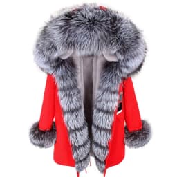 MAOMAOKONG 2026 Winter Women Coat Natural Fox Fur Collar Cuff Black Jackets Outwear Thick Luxury Real Fur Parka Women's Fur Coat