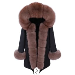 MAOMAOKONG 2026 Winter Women Coat Natural Fox Fur Collar Cuff Black Jackets Outwear Thick Luxury Real Fur Parka Women's Fur Coat