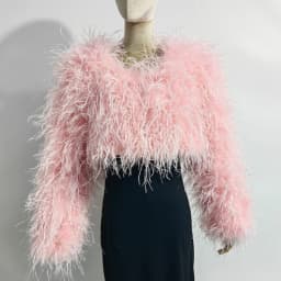 New Style Women's Coat 38 Cm 100% Natural Ostrich Hair Women's Sexy Real Ostrich Feather Ostrich Feather Jacket Long Sleeve