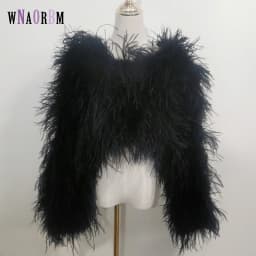 New Style Women's Coat 38 Cm 100% Natural Ostrich Hair Women's Sexy Real Ostrich Feather Ostrich Feather Jacket Long Sleeve