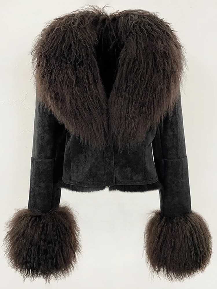 OFTBUY Natural Mongolia Sheep Fur Coat Female Autumn Winter Suede Jacket Women Fashion Short Warm Real Rabbit Fur Liner Clothes