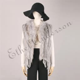 ETHEL ANDERSON Genuine Rabbit Fur Vest Gilet Tassels High Quality Real Fur Kintted Waistcoat Vtg Raccoon Fur Collar Outwear Top