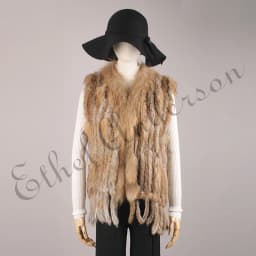 ETHEL ANDERSON Genuine Rabbit Fur Vest Gilet Tassels High Quality Real Fur Kintted Waistcoat Vtg Raccoon Fur Collar Outwear Top