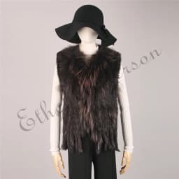 ETHEL ANDERSON Genuine Rabbit Fur Vest Gilet Tassels High Quality Real Fur Kintted Waistcoat Vtg Raccoon Fur Collar Outwear Top