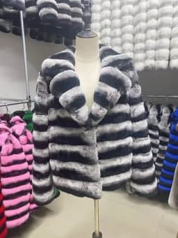 2024 New women's Chinchilla striped jacket Real Rex Rabbit fur fur all-in-one fur coat coat length 60cm package mail winter thic