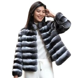 2024 New women's Chinchilla striped jacket Real Rex Rabbit fur fur all-in-one fur coat coat length 60cm package mail winter thic