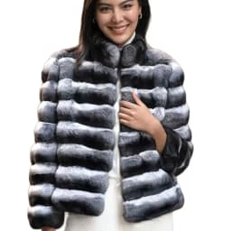 2024 New women's Chinchilla striped jacket Real Rex Rabbit fur fur all-in-one fur coat coat length 60cm package mail winter thic