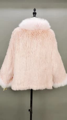 Fashion New Style Real Genuine Natural Knitted Rabbit Fur Shawl Coat With Fox Fur Collar Women's Fashion Knit Jacket Cape
