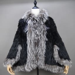 Fashion New Style Real Genuine Natural Knitted Rabbit Fur Shawl Coat With Fox Fur Collar Women's Fashion Knit Jacket Cape