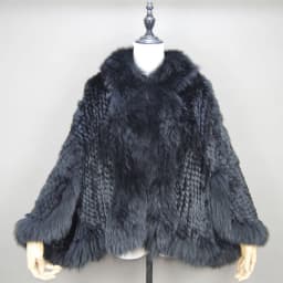 Fashion New Style Real Genuine Natural Knitted Rabbit Fur Shawl Coat With Fox Fur Collar Women's Fashion Knit Jacket Cape