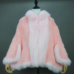 Fashion New Style Real Genuine Natural Knitted Rabbit Fur Shawl Coat With Fox Fur Collar Women's Fashion Knit Jacket Cape