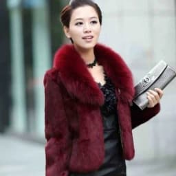 Hot Sale Women Winter Long Style 100% Real Rabbit Fur Coat with Fox Fur Collar Warm Thick Rabbit Fur Jacket Female Real Fur Coat