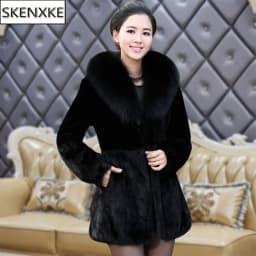Hot Sale Women Winter Long Style 100% Real Rabbit Fur Coat with Fox Fur Collar Warm Thick Rabbit Fur Jacket Female Real Fur Coat