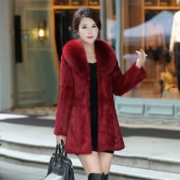 Hot Sale Women Winter Long Style 100% Real Rabbit Fur Coat with Fox Fur Collar Warm Thick Rabbit Fur Jacket Female Real Fur Coat