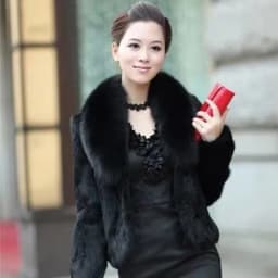 Hot Sale Women Winter Long Style 100% Real Rabbit Fur Coat with Fox Fur Collar Warm Thick Rabbit Fur Jacket Female Real Fur Coat