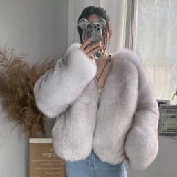 Real Natural Silver Fox Fur Coat Highend Quality Genuine Women Winter Luxury Female Jacket Long Sleeve