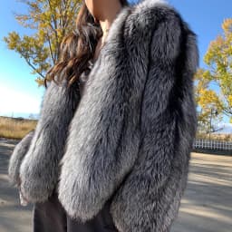 Real Natural Silver Fox Fur Coat Highend Quality Genuine Women Winter Luxury Female Jacket Long Sleeve