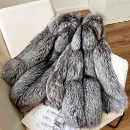 Real Natural Silver Fox Fur Coat Highend Quality Genuine Women Winter Luxury Female Jacket Long Sleeve
