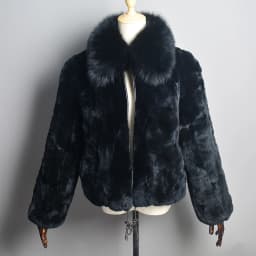New Fashion Lady 100% Natural Rex Rabbit Fur Coat Women Winter Thick Warm Real Rex Rabbit Fur Jacket With Quality Fox Fur Collar