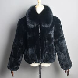 New Fashion Lady 100% Natural Rex Rabbit Fur Coat Women Winter Thick Warm Real Rex Rabbit Fur Jacket With Quality Fox Fur Collar
