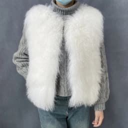 Women's Luxurious Fluffy Warm Mongolian Sheepskin Short Vest Coat Spring Autumn Sexy Wool Outerwear New Collection