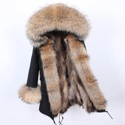 Maomaokong 2026 New Natural Fur Lining Real Fur Coat Winter Jacket Women Raccoon Fur Collar Warm Thick Parkas Female Clothing