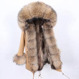 Maomaokong 2026 New Natural Fur Lining Real Fur Coat Winter Jacket Women Raccoon Fur Collar Warm Thick Parkas Female Clothing