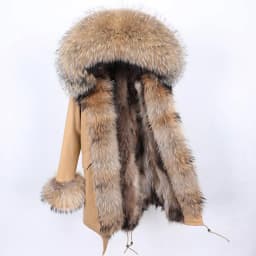 Maomaokong 2026 New Natural Fur Lining Real Fur Coat Winter Jacket Women Raccoon Fur Collar Warm Thick Parkas Female Clothing