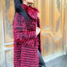 Women's Striped Real Silver Fox Fur Coat, Long Cardigen with Wool Lining, Big Size Clothes, Elegant Outwear, Spring, Lux18A09164