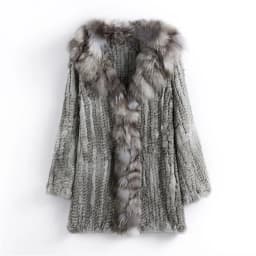 CT903 Pudi New Autumn Women Genuine Rabbit Fur Coat With Real Fox Collar Lady Casual Winter Jacket Trench