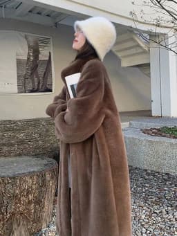 Women's Long Fur Coat European Mink Velvet Eco-friendly Fur Loose Warm Stand Collar Large Coat Simplicity Commute Style