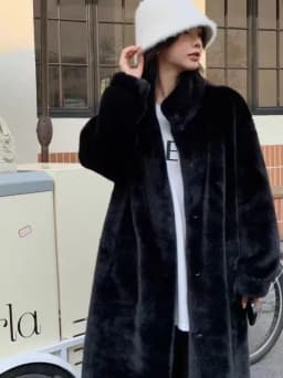 Women's Long Fur Coat European Mink Velvet Eco-friendly Fur Loose Warm Stand Collar Large Coat Simplicity Commute Style