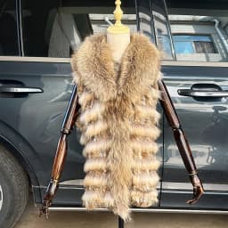 Women Knitted Handmade Real Rabbit Fur Vest Gilet Sleeveless Garment Waistcoat Female Natural Raccoon Fur Coat Jacket