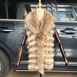 Women Knitted Handmade Real Rabbit Fur Vest Gilet Sleeveless Garment Waistcoat Female Natural Raccoon Fur Coat Jacket