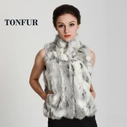 New Women Real Natural Rabbit Fur Zipper Vest High collar Fur Waist vest wfp400 Female Top