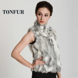 New Women Real Natural Rabbit Fur Zipper Vest High collar Fur Waist vest wfp400 Female Top