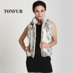 New Women Real Natural Rabbit Fur Zipper Vest High collar Fur Waist vest wfp400 Female Top