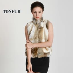 New Women Real Natural Rabbit Fur Zipper Vest High collar Fur Waist vest wfp400 Female Top