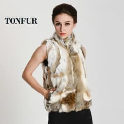 New Women Real Natural Rabbit Fur Zipper Vest High collar Fur Waist vest wfp400 Female Top