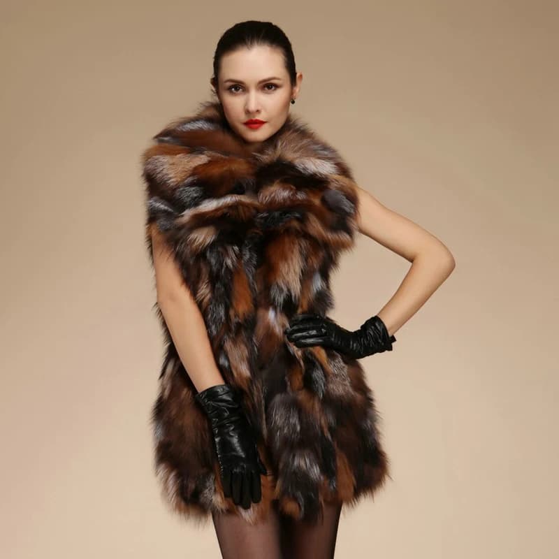 Real natural genuine fox fur vest women fashion sliver fox fur gilet with collar jackets ladies outwear custom any size